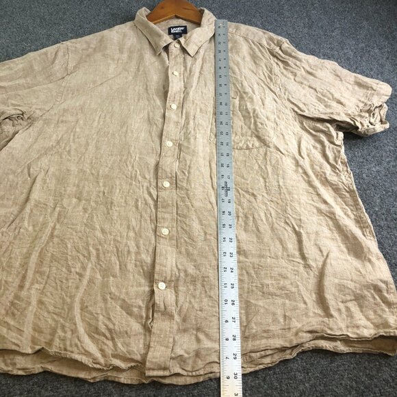 Lands End Shirt Mens XXL Tan Beige 100% Linen Button Short Sleeve Natural Fibers - Picture 4 of 8